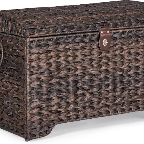 178L Handwoven Wicker Storage Basket with Lid, Large Storage Trunk